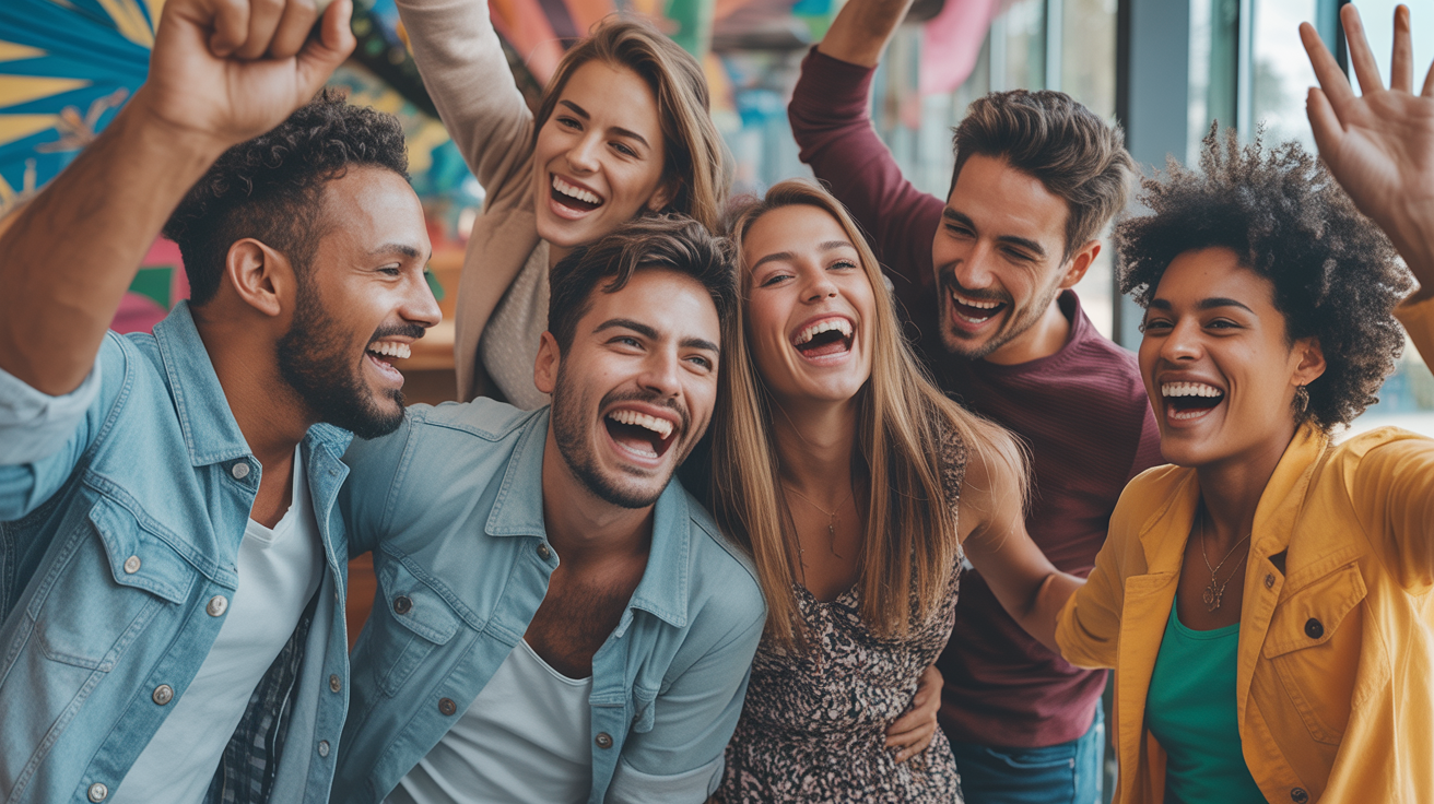 Amigos celebrando vitórias em torneios Folkeen