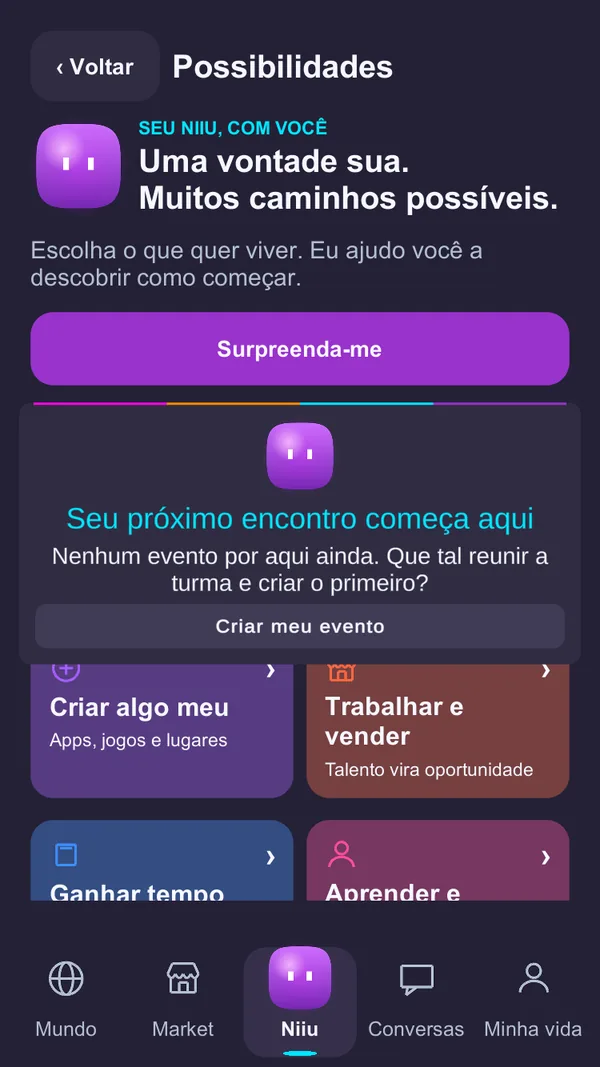 Tela Possibilidades: uma vontade sua, muitos caminhos possíveis